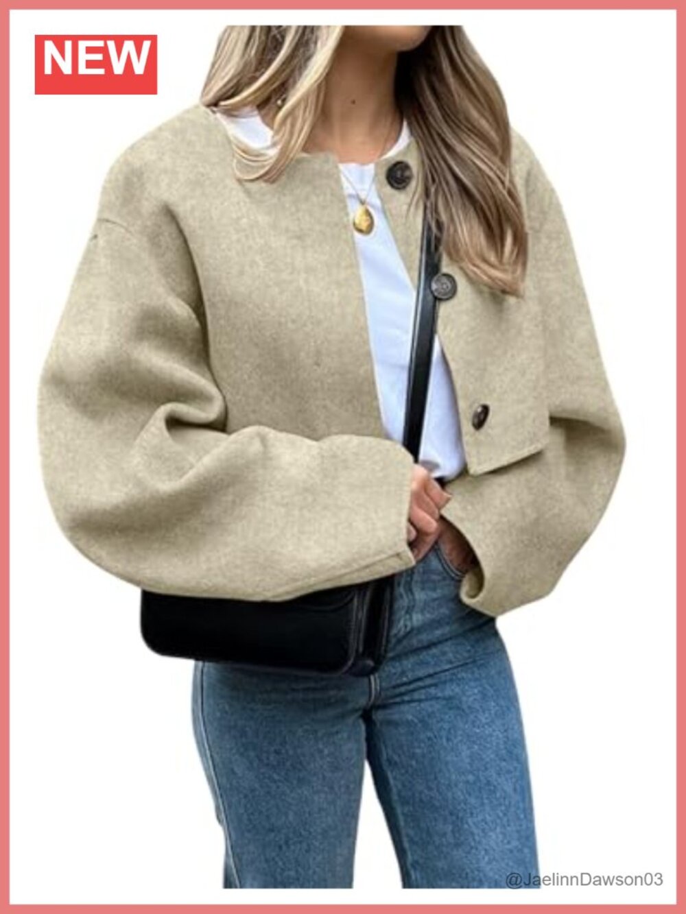 Cropped Wool Blend Pea Coat Collarless Button Down Long Sleeve Short Jacket